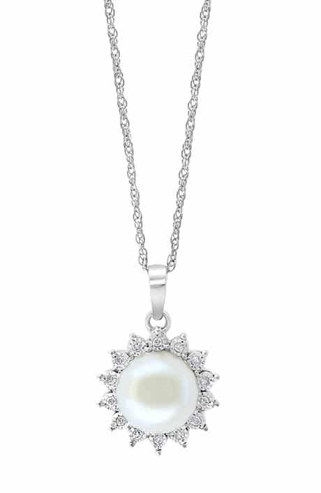 EFFY Diamond & Freshwater Pearl Sun Pendant Necklace