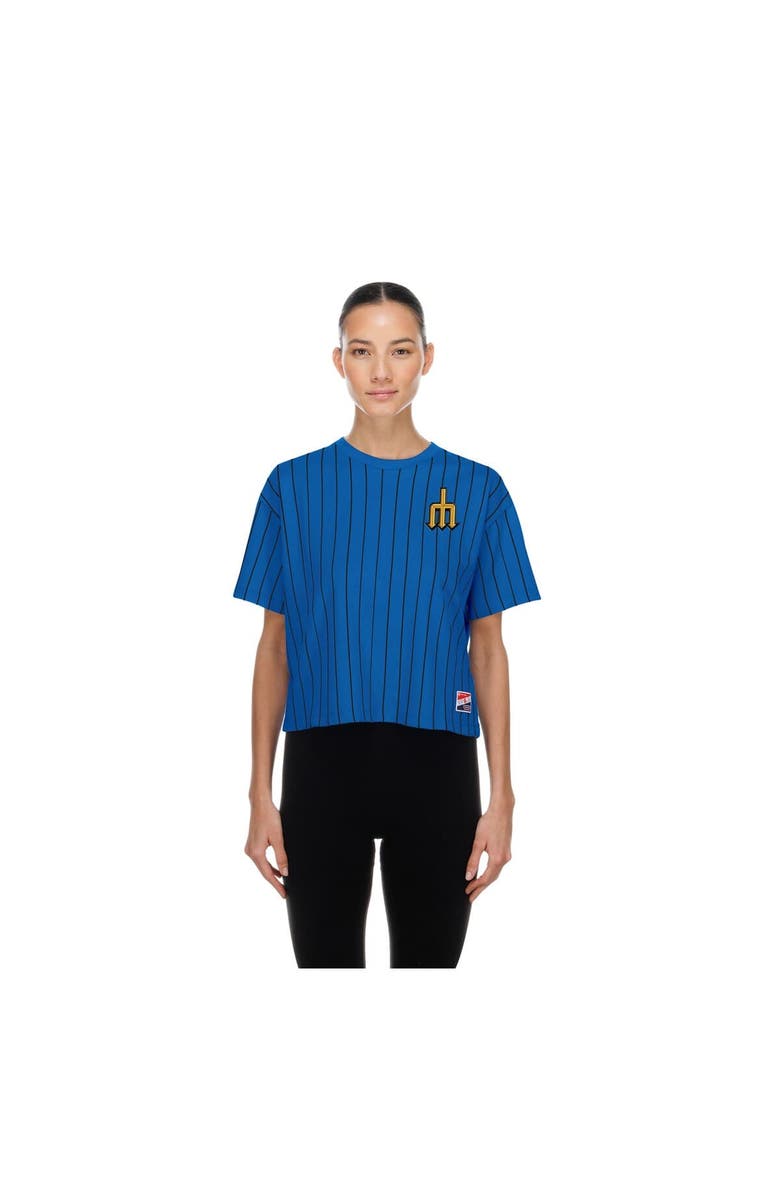 New Era Women's New Era  Royal Seattle Mariners City Connect Throwback Meshback Pinstripe Boxy T-Shirt, Main, color, Royal