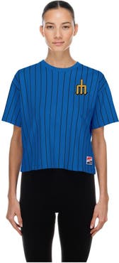 New Era Women's New Era Royal Seattle Mariners City Connect Throwback Meshback Pinstripe Boxy T-Shirt