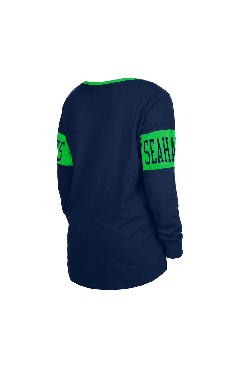 New Era Women's New Era College Navy Seattle Seahawks Lace-Up Notch Neck Long Sleeve T-Shirt, Alternate, color, Navy