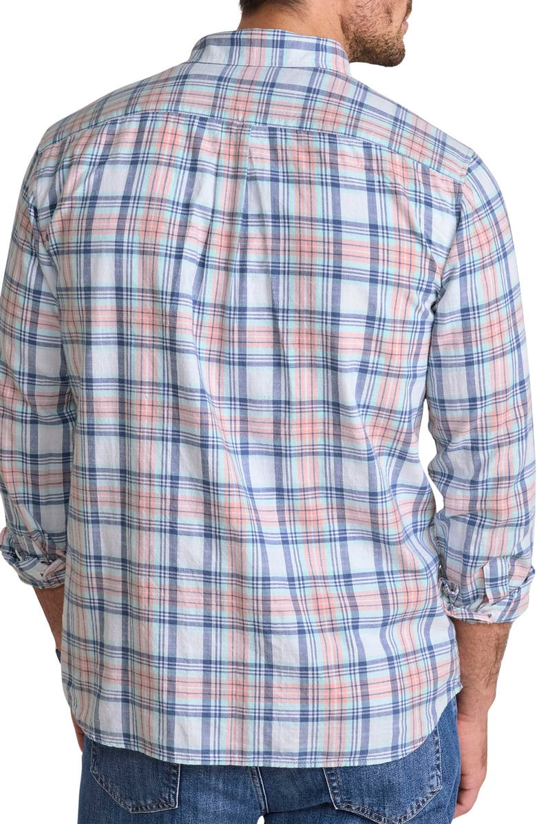 vineyard vines Folly Beach Plaid Island Slub Cotton Spread Collar, Alternate, color, Peaches & Cream
