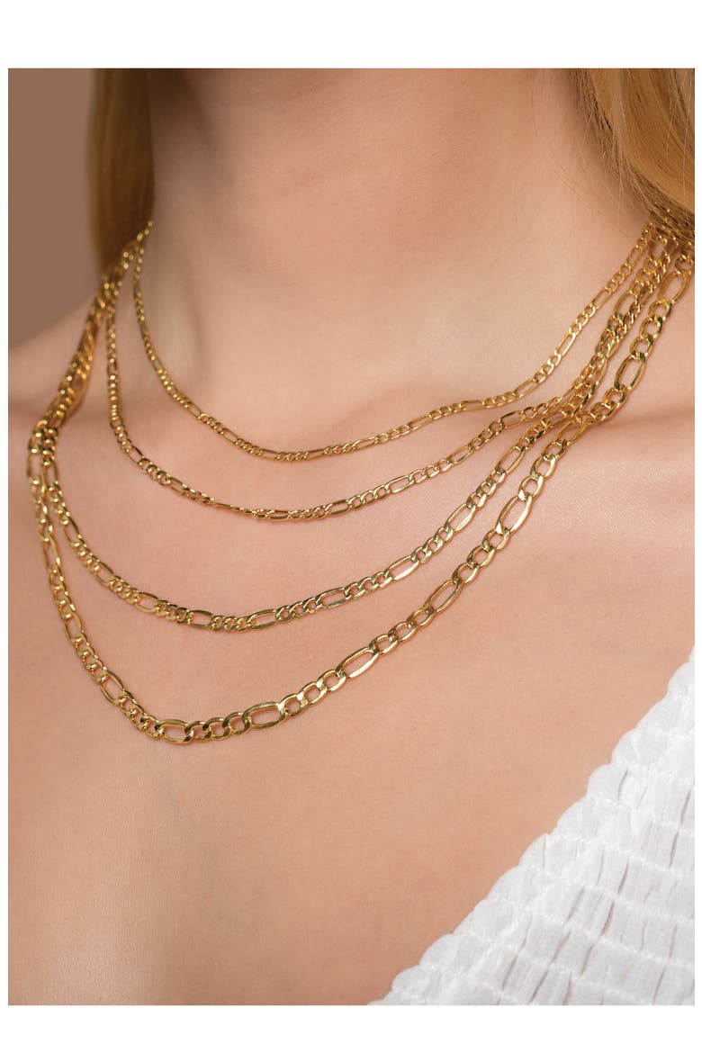 Flat Figaro Link Necklace, Alternate, color, GOLD