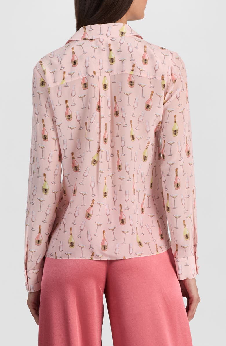 Alice + Olivia Willa Print Silk Button-Up Shirt, Alternate, color, Champagne Pop