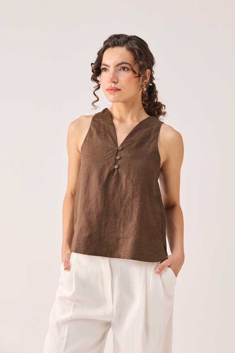 Button Neck Top, Alternate, color, Chocolate Brown