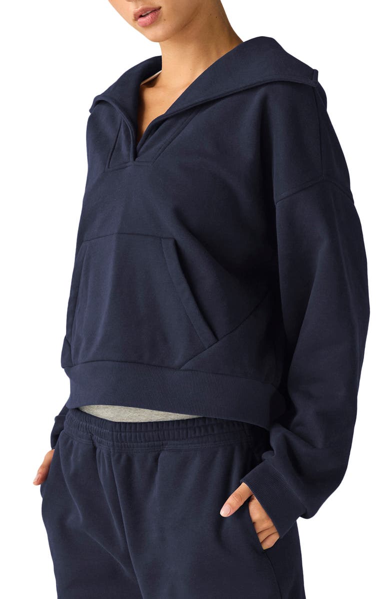 Beyond Yoga Street Smart Johnny Collar Fleece Sweatshirt, Alternate, color, After Dark Navy