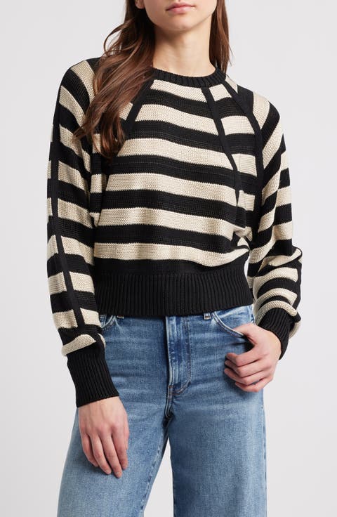 Stripe Raglan Sleeve Crewneck Sweater