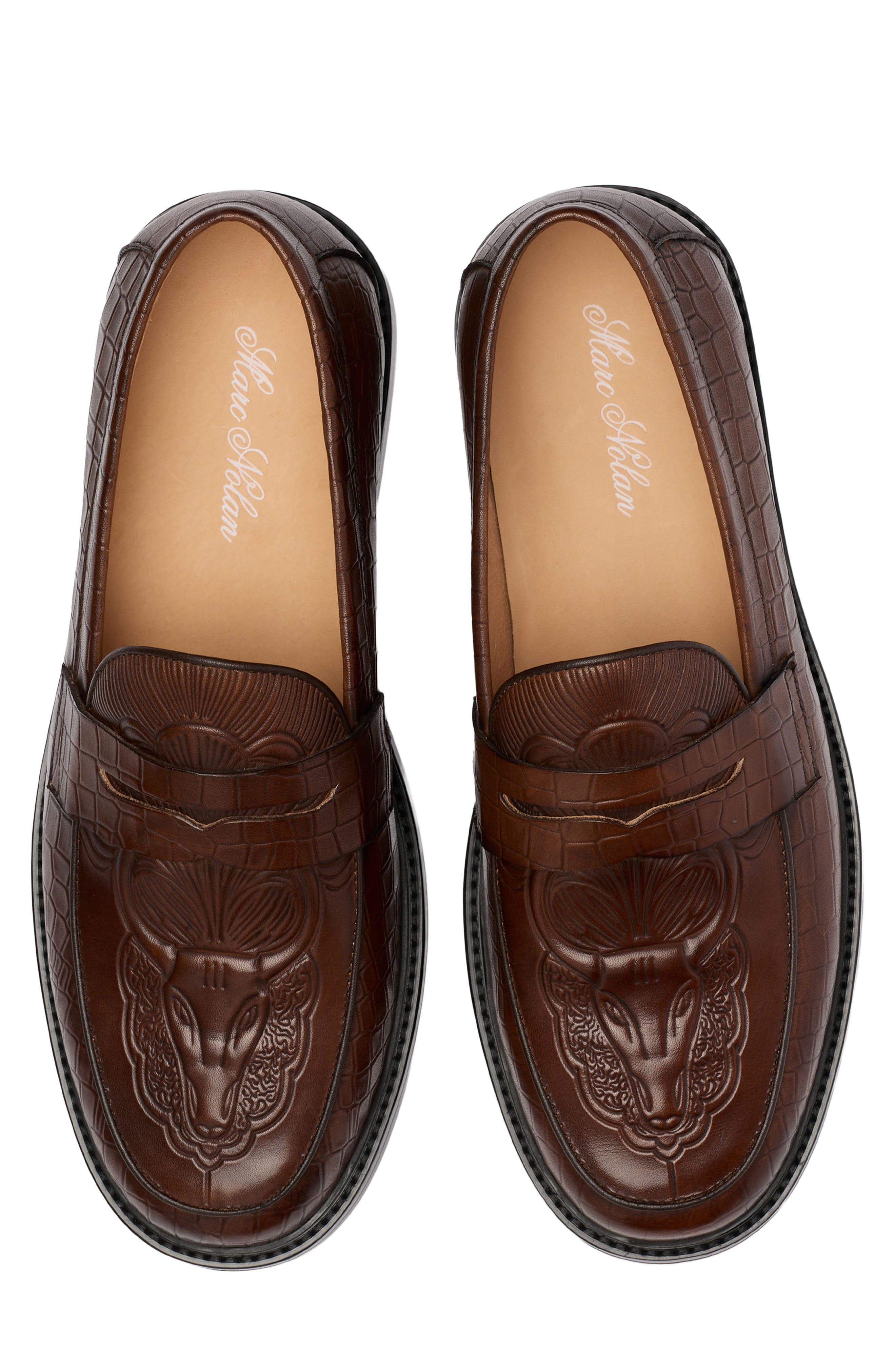 Calum Embossed Penny Loafer, Alternate, color, BROWN BULL