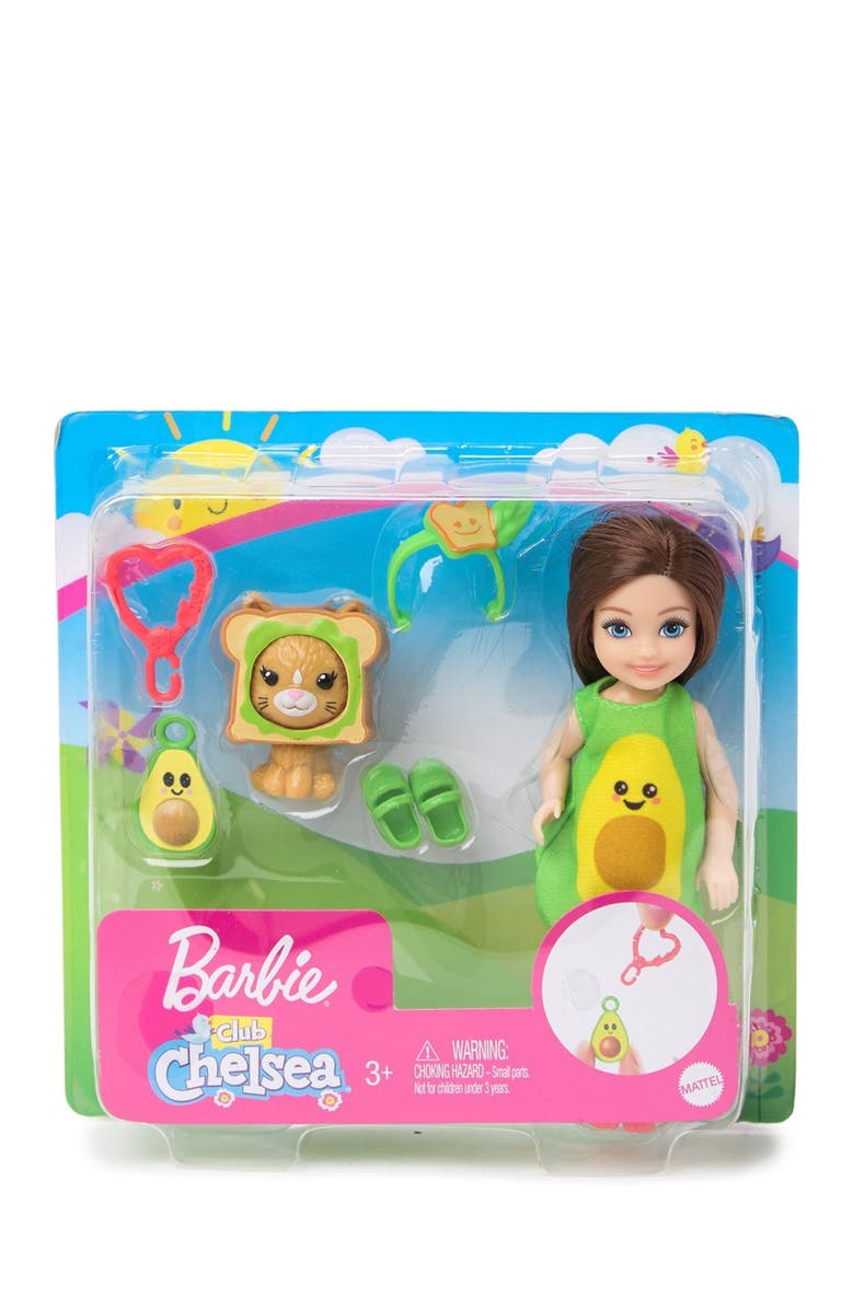 Mattel Barbie(R)Club Chelsea(TM) Dress-Up Doll in Avocado Costume 6" Brunette with Pet Kitten and Accessories, Main, color, 