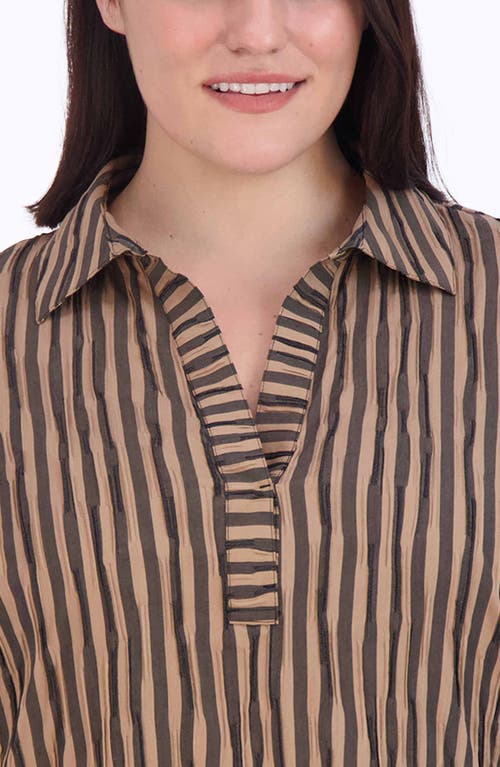 Foxcroft Sophie Crinkled Stripe Cotton Blend Button-up Shirt In Brown