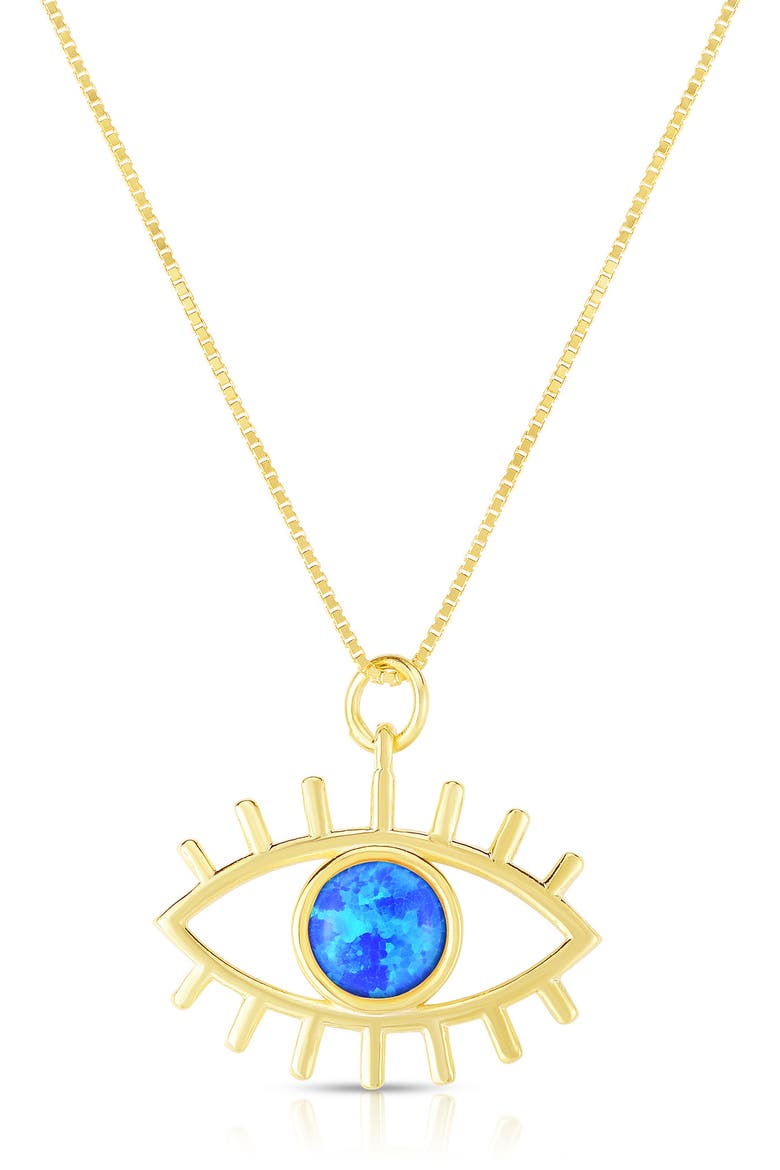 14K Gold Plated Sterling Silver & CZ Evil Eye Necklace, Main, color, YELLOW GOLD