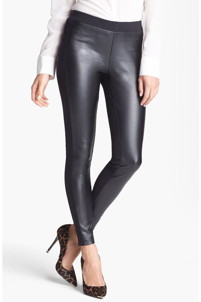 Faux Leather Front Leggings, Main, color, BLACK