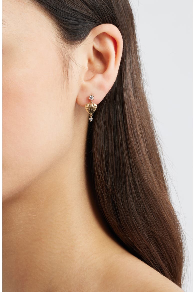 Tides Cubic Zirconia Shell Heart Drop Earrings, Alternate, color, GOLD