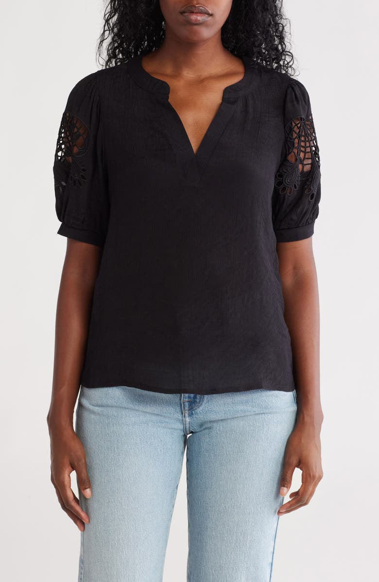 Nanette Lepore Embroidered Puff Sleeve Top, Main, color, 