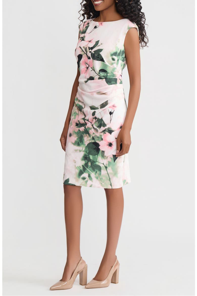 Floral Side Pleat Sheath Dress, Alternate, color, VANILLA ICE MULTI