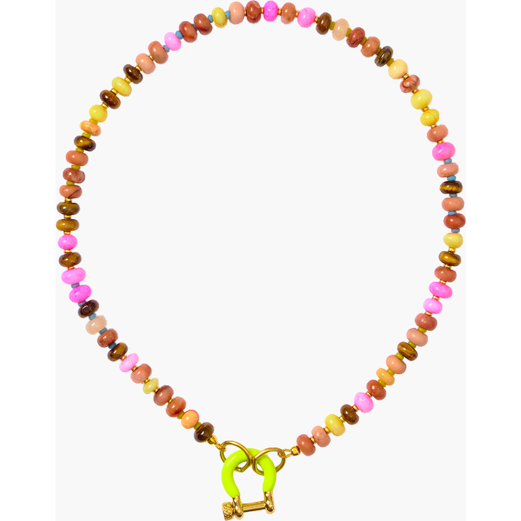 Shop Spicy Dan Chikin Mixed Gemstone Gold Plated Necklace In Multi