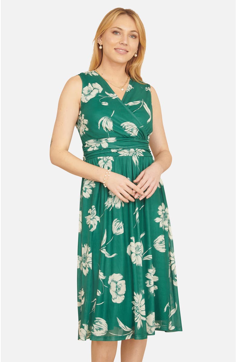 Yumi Floral Print Stretch Mesh Dress, Alternate, color, Green
