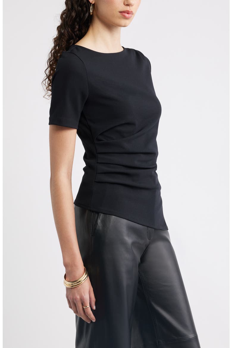 Asymmetric Gathered Tee, Alternate, color, BLACK