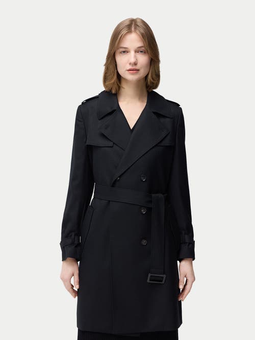 Gobi Mongolian Cashmere Double Breasted Cashmere Trench Coat In Black