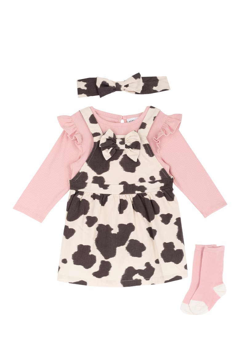 Twill Jumper, Bodysuit, Headband & Socks Set, Main, color, CREAM