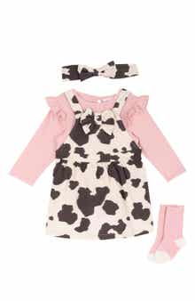 4-Piece Cow Print Ruffle Jumper Set with Headband & Socks