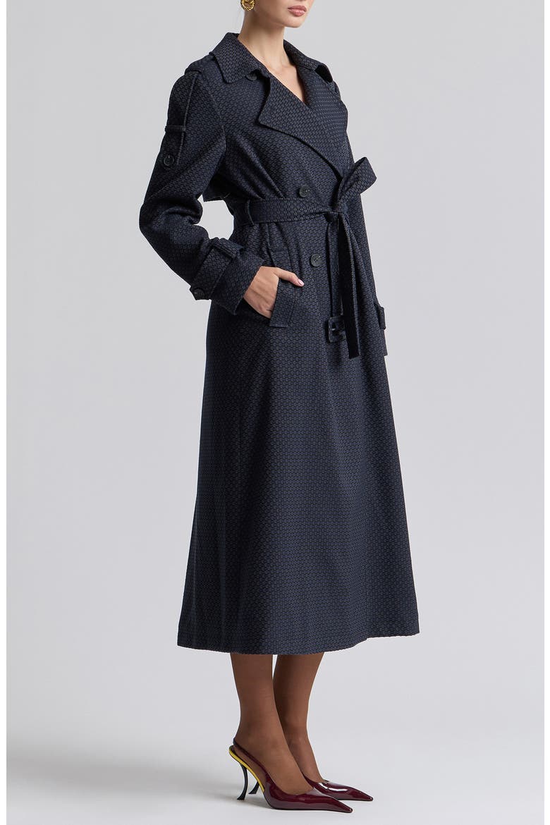 Relaxed Double Breasted Jacquard Trench Coat, Alternate, color, NAVY JACQUARD