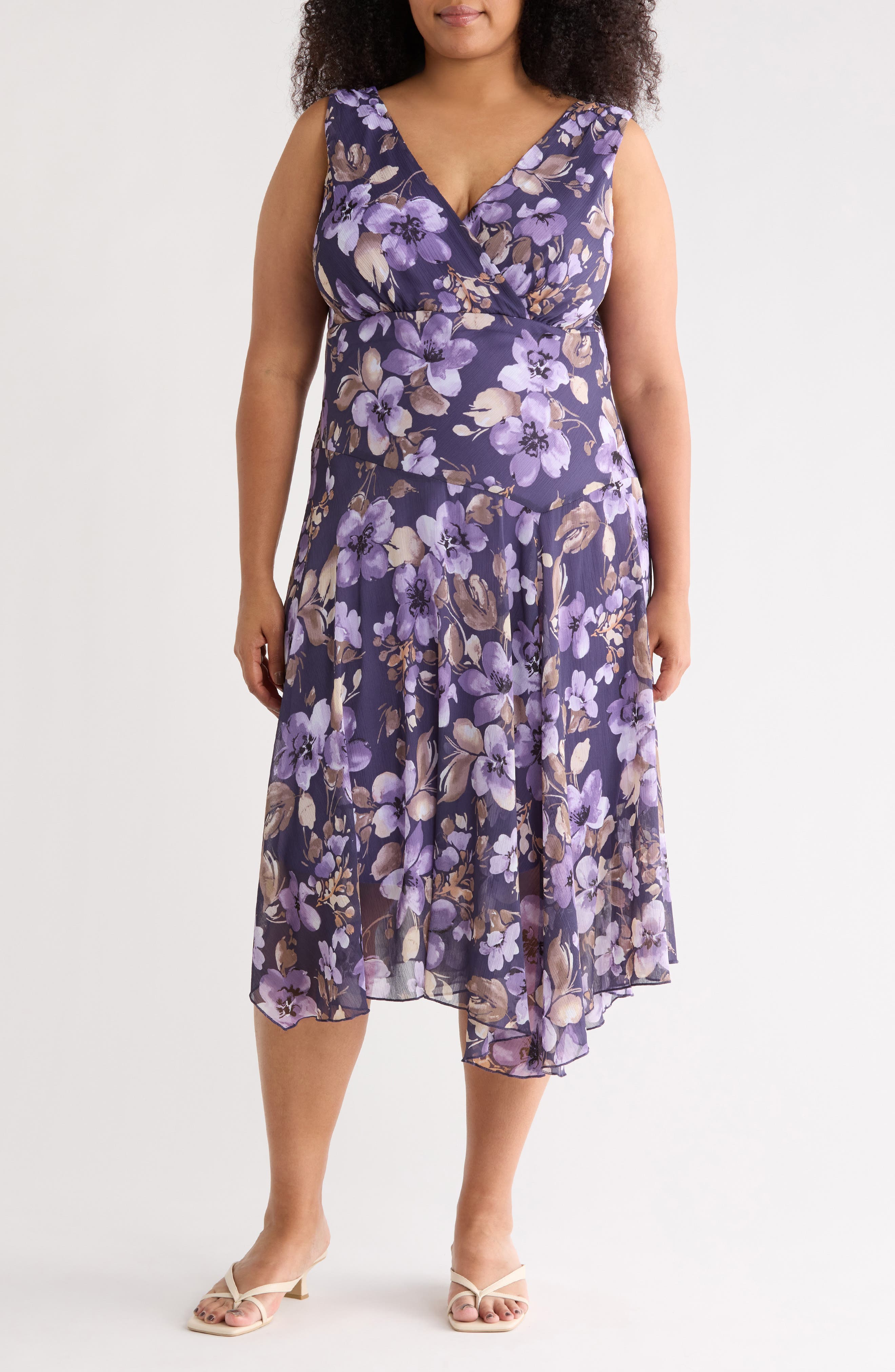 Connected Apparel Floral Sleeveless Chiffon Dress
