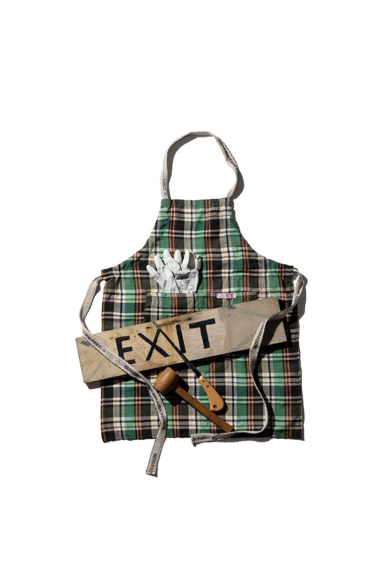 PUEBCO Recycle Cotton Check Apron, Alternate, color, Green