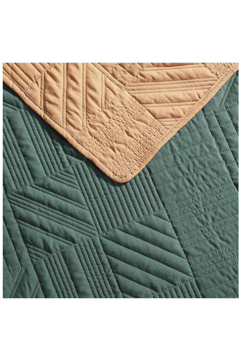 Solid Washed Microfiber Quilt Set, Alternate, color, EVERGREEN/ BROWN