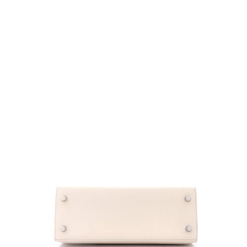Pre-owned Hermes  Hermes Kelly Handbag Light Epsom With Palladium Hardware 25 In White