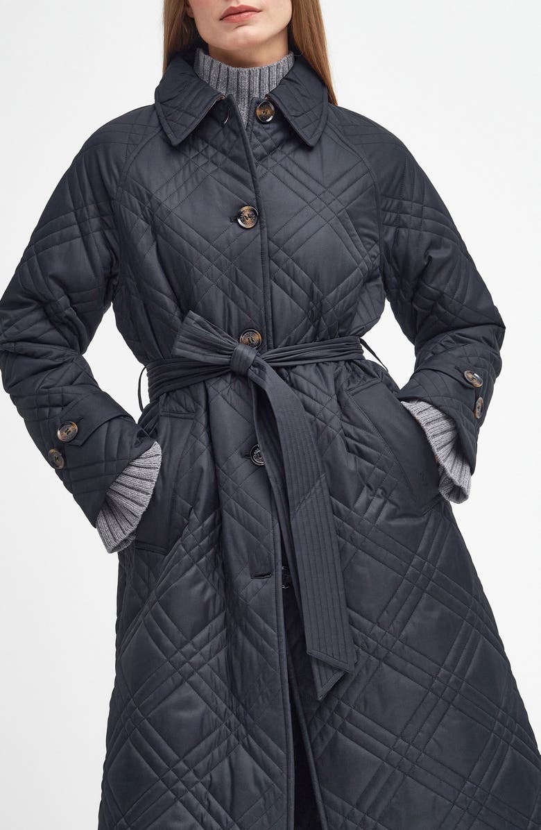Barbour Mariah Quilted Trench Coat, Alternate, color, Black/ Muted Cabernet Tartan