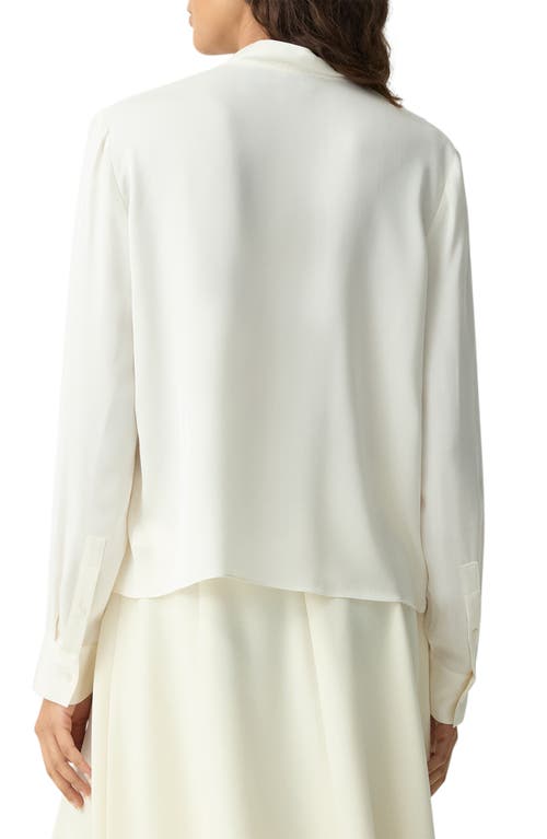Theory Open Neck Silk Tie Blouse In White