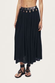 Nocturne Pleated Ring-Detail Midi Skirt