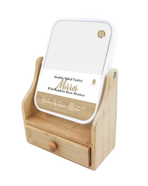 Dual-Sided Vanity Mirror with Drawer Base