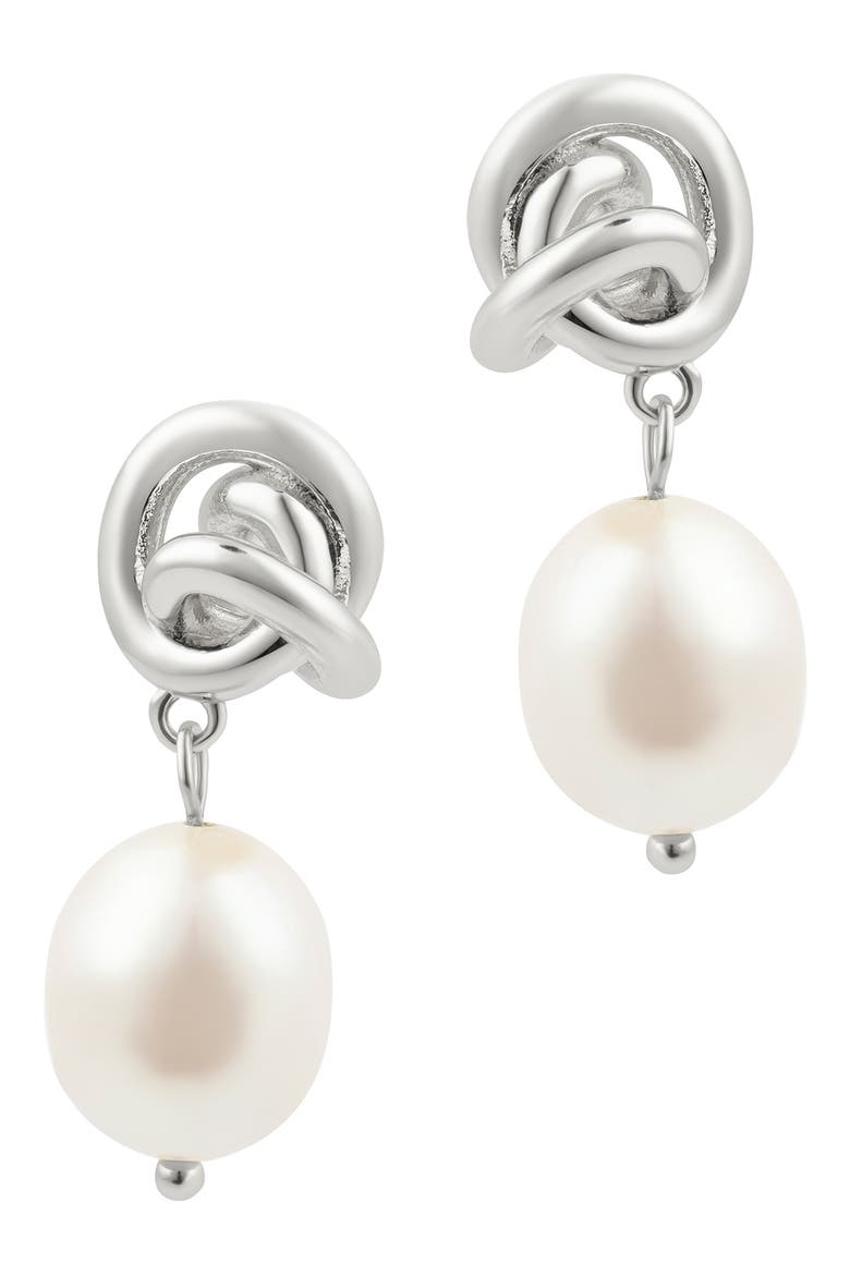 Knot & Freshwater Pearl Drop Earrings, Main, color, WHITE/ SILVER