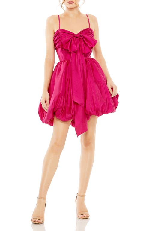 Mac Duggal Spaghetti Strap Center Bow Balloon Mini Dress In Fuchsia