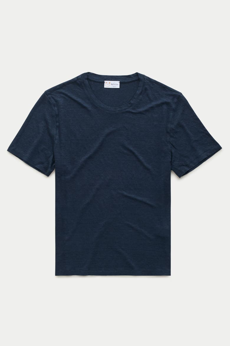 Short Sleeve Linen Crew Neck Tee, Main, color, Navy