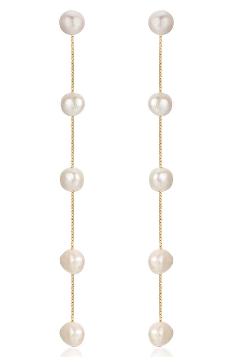 Dripping Freshwater Pearl Linear Drop Earrings