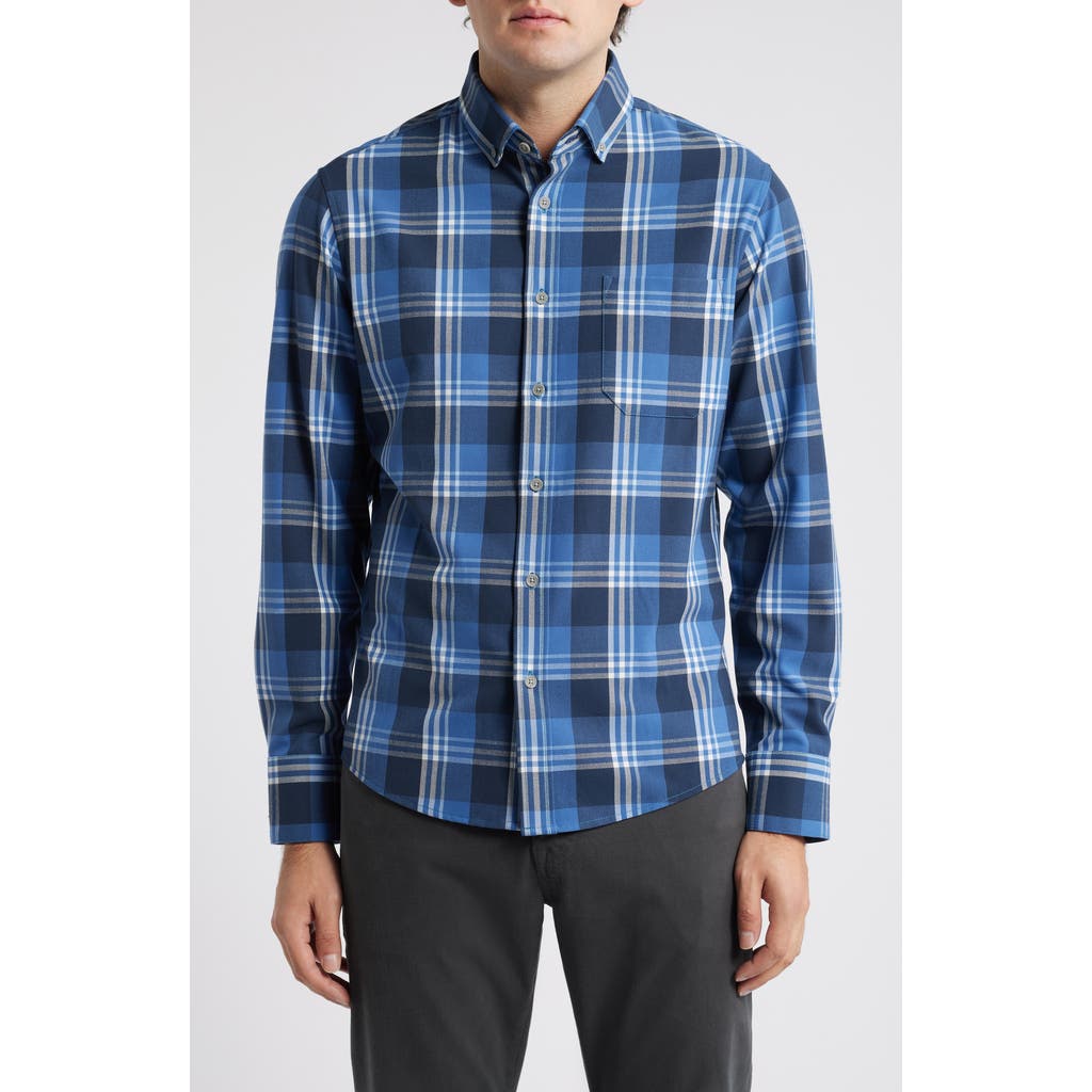 Mizzen+Main City Plaid Stretch Flannel Button-Down Shirt in Denim Blue William Plaid