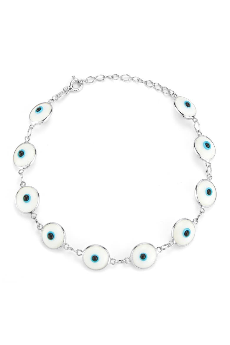 Evil Eye Station Chain Bracelet, Main, color, SILVER