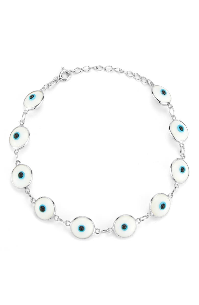 SPHERA MILANO Evil Eye Station Chain Bracelet, Main, color, Silver