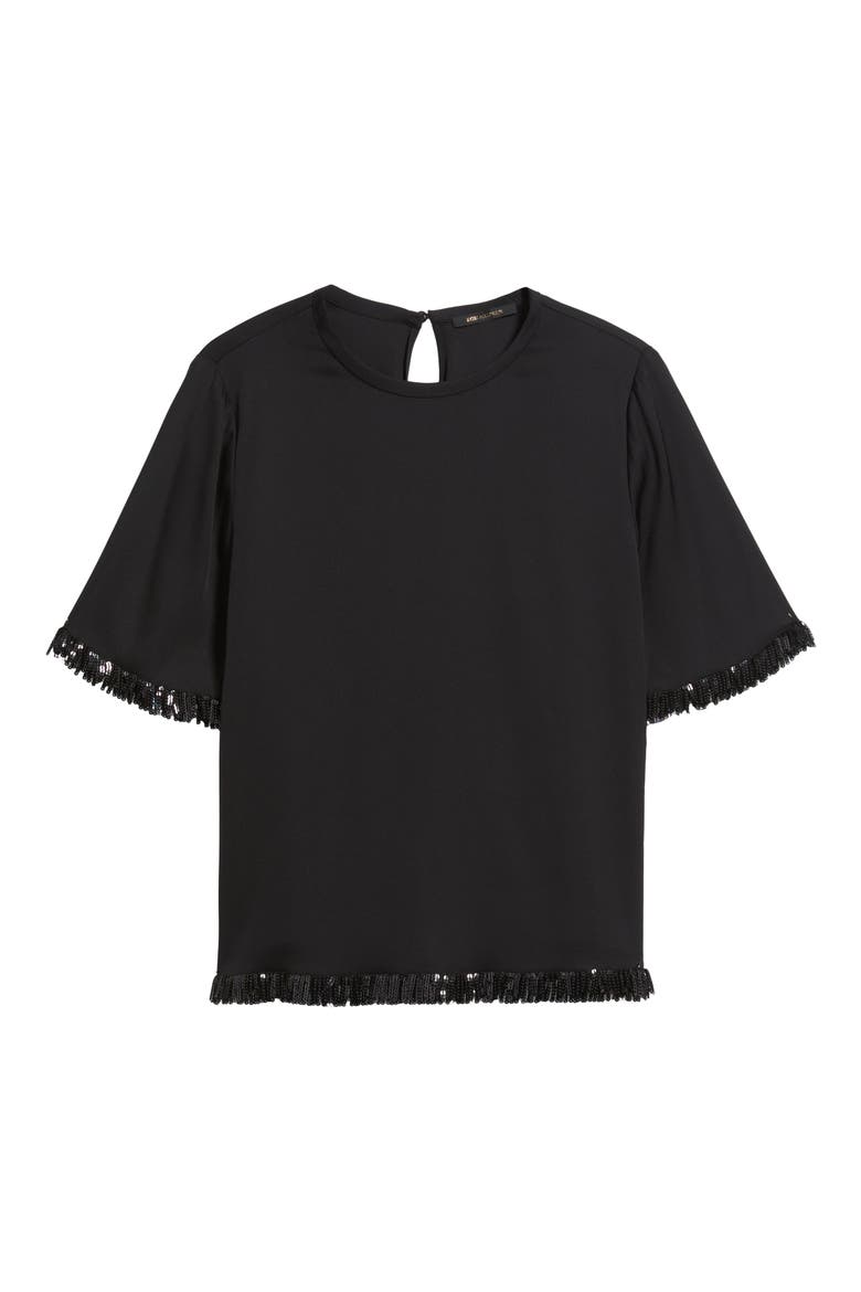 Leo Sequin Stretch Silk Top, Alternate, color, BLACK