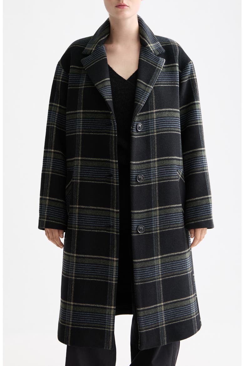 Relaxed Fit Plaid Single Breasted Coat, Main, color, METEORITE CHECK