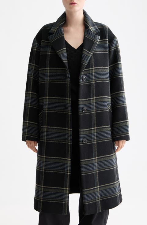 Relaxed Fit Plaid Single Breasted Coat