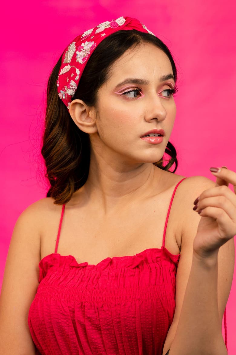 Blossom Embellished Hair Band for Women - Hot Pink, Alternate, color, Pink