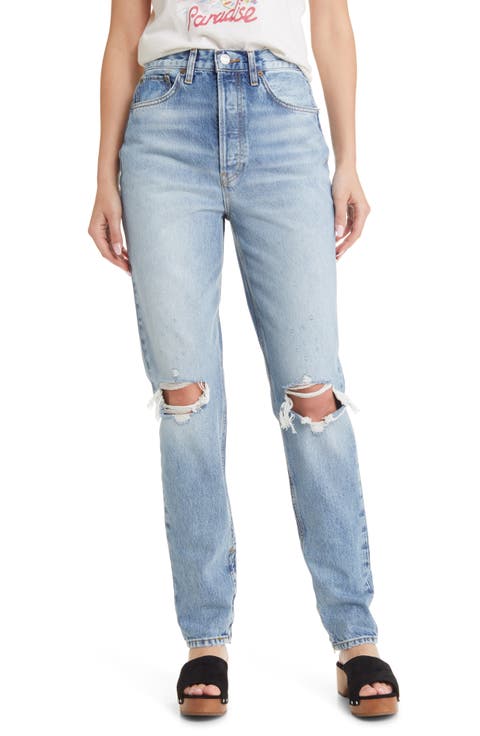 Drainpipe Ripped Super High Waist Skinny Jeans (Destroy Wrecking Blue)