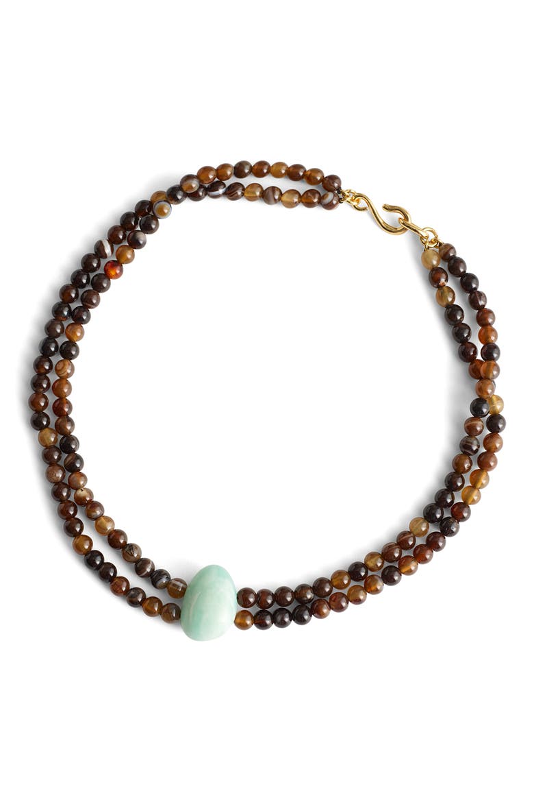 Semiprecious Stone Beaded Double Necklace, Main, color, BROWN/ ANTIQUE GOLD