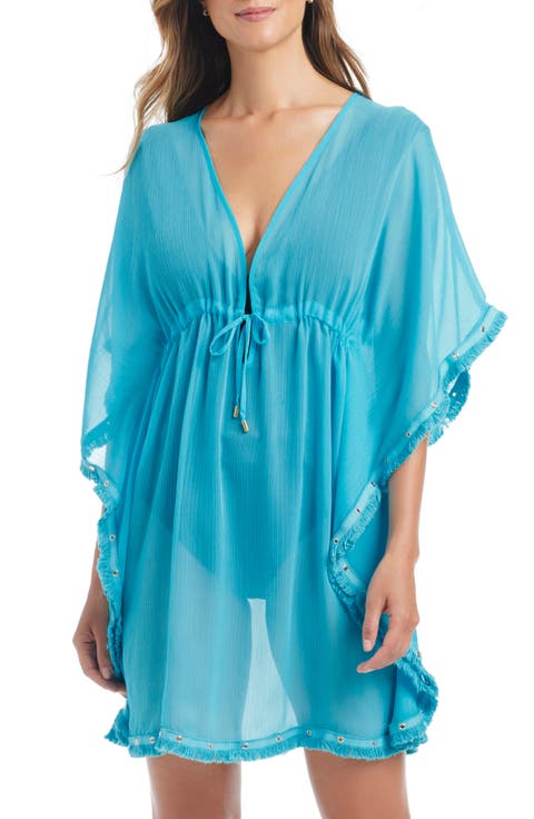 Fringe Trim Sheer Cover-Up Caftan