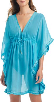 BLEU by Rod Beattie Fringe Trim Sheer Cover-Up Caftan