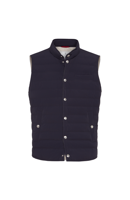 Brunello Cucinelli Quilted High Neck Sleeveless Jacket In Blue