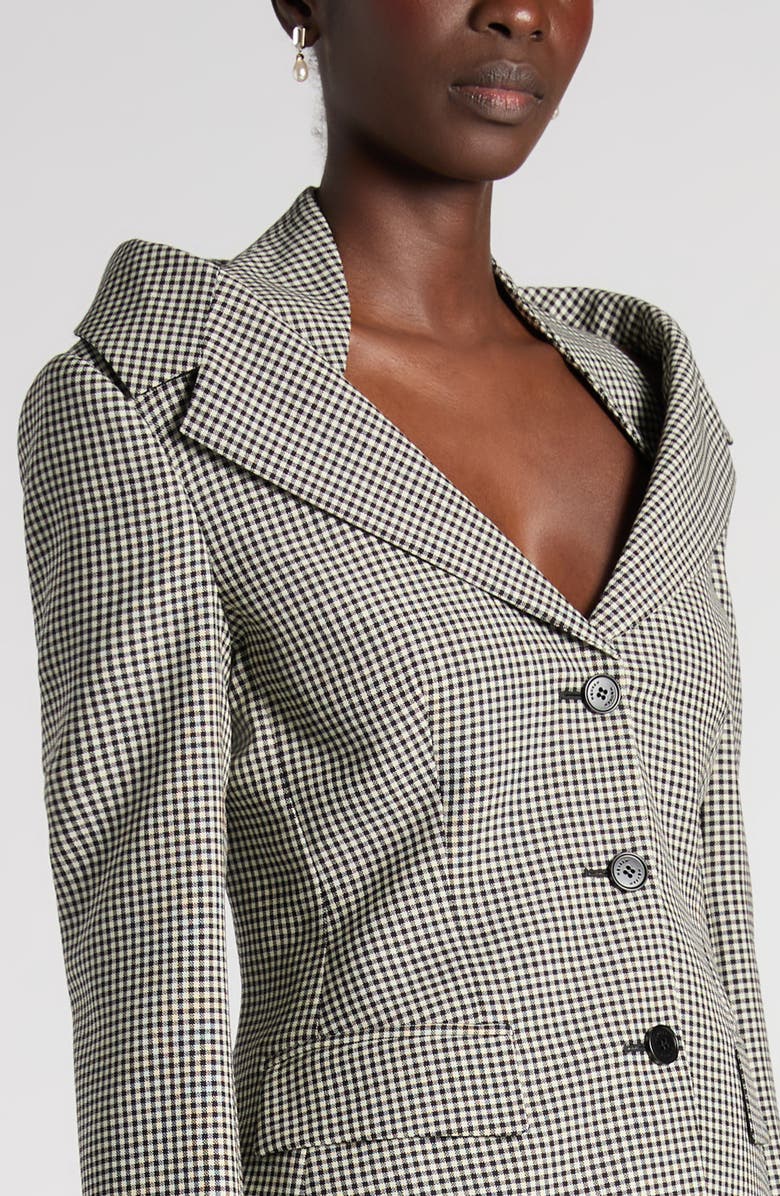 McQueen Houndstooth Off the Shoulder Wool Harness Jacket, Alternate, color, Black/Ivory